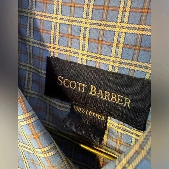 Scott Barber XL Blue Plaid Button Down Shirt  100% Cotton Summer Dress Shirt - Picture 1 of 6